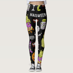 Legging Símbolos do Dia das Bruxas, tema de vintagem sem c