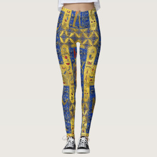 Legging Símbolos Dourados egípcios no Lazuli de Lapis