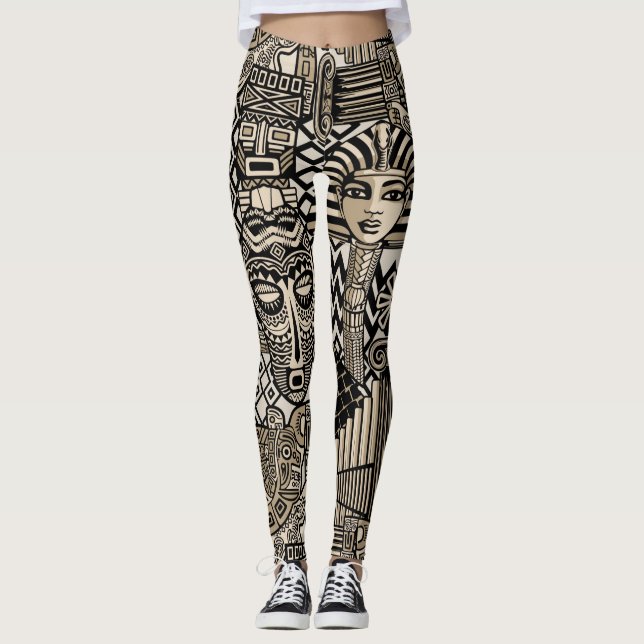 Legging Símbolos Históricos Antigos Estilo de Tatuagem (Frente)