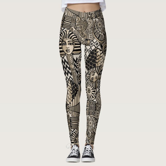 Legging Símbolos Históricos Antigos Estilo de Tatuagem (Frente)