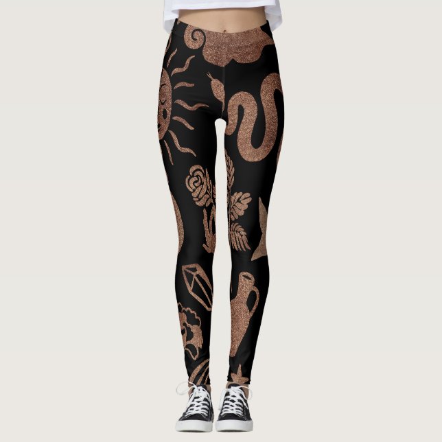 Legging Símbolos místicos: cobra, sol, lua. (Frente)