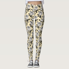 Legging Simple Black And White Roses In A Graphic Style 