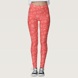 Legging Simple Outlined Hearts and Leaves