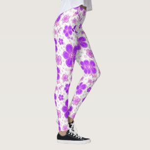 Legging Simples Floral Aquarela Impressão púrpura e rosa