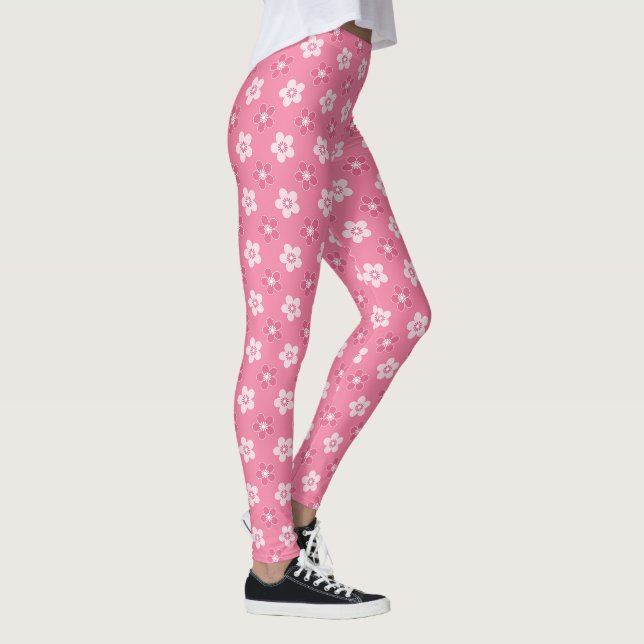 Legging simples padrão floral sólido rosa retrofluxo peque (Direita)