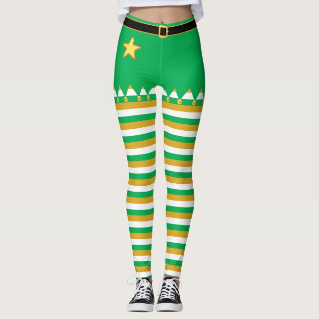 Legging Sinais de Natal em Branco Ouro Verde (Frente)