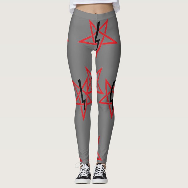 Legging Sinal Vermelho E Negro De Anton LaVey Na Cinza (Frente)