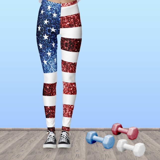 Legging Sinalizador americano vermelho e azul brilha (Get ready for 4th of July party with our trendy USA flag red and blue sparkles glitters Leggings!)