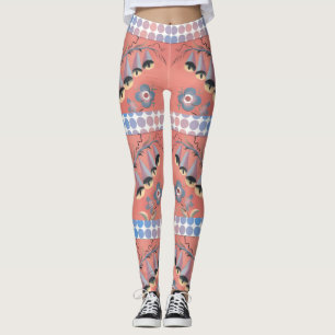 Legging Sinos e peões de flores em fundo rosa
