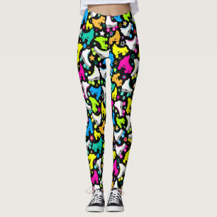Legging Skates de rolo retros Brights de néon no preto