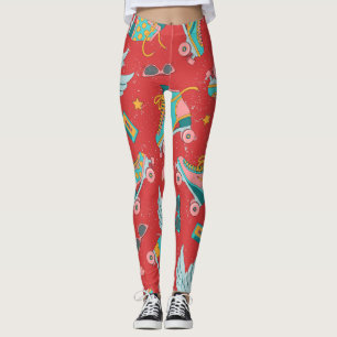 Legging Skates do cilindro retro: fundo vermelho brilhante