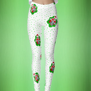 Legging Skeleton Santa Hat Pontos Vermelhos em Branco