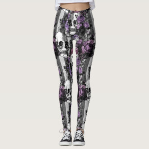 Legging Skulls & Purple Flowers
