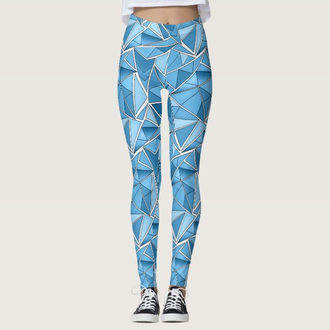 Legging Sky blue and blue geometric shapes pattern modern  (Frente)