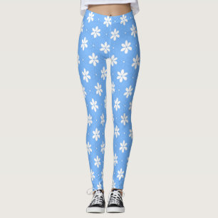 Legging Sky Blue White Daisy Flower Patterly Girly