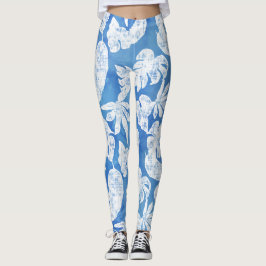 Legging Sky Blue White Leaf Beach Summer