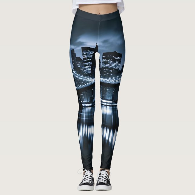 Legging Skyline Nightscape Monocromático em Nova Iorque (Frente)