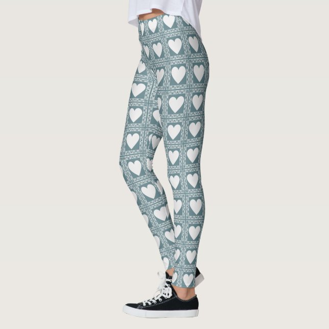 Legging Smoky Teal Geometric Hearts Valentine Gift (Esquerda)