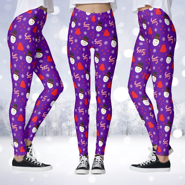Legging Snowflakes Snowman Candy Canes Fundo Azul (Snowflakes Snowman Candy Canes Blue Background Leggings)