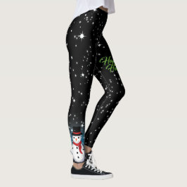 Legging Snowman com feliz feriado texto em verde a preto