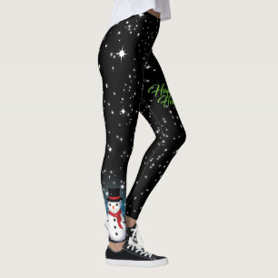 Legging Snowman com feliz feriado texto em verde a preto