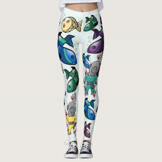 Legging Sob o mar - Peixes e Mergulhadores