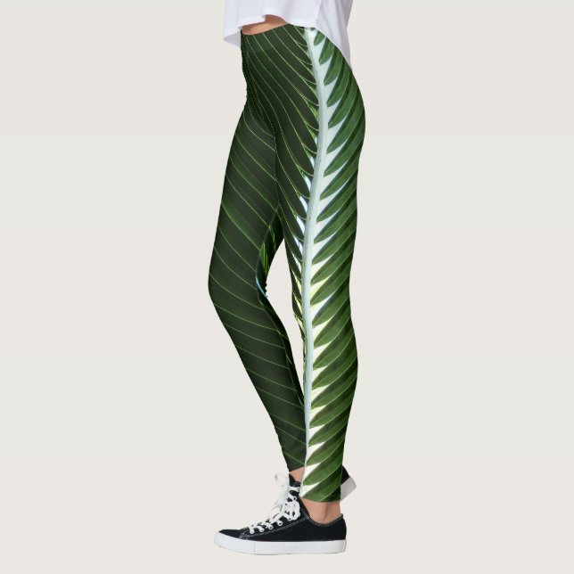 Legging Sobreposição das bordas das palmas Abstrato Verde  (Esquerda)