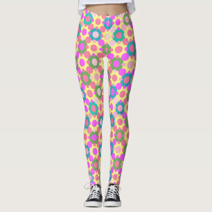 Legging Sobreposição de Bolinhas em amarelo rosa e verde