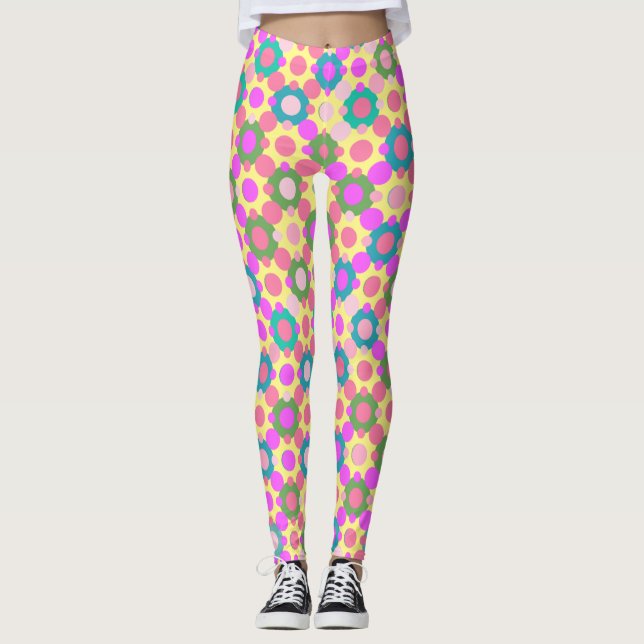 Legging Sobreposição de Bolinhas em amarelo rosa e verde (Frente)
