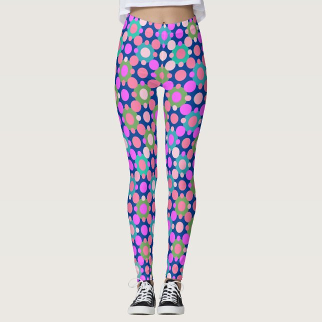 Legging Sobreposição de Bolinhas em azul rosa e verde BG (Frente)