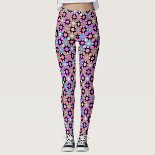 Legging Sobreposição de Bolinhas em rosa e verde. BG preto