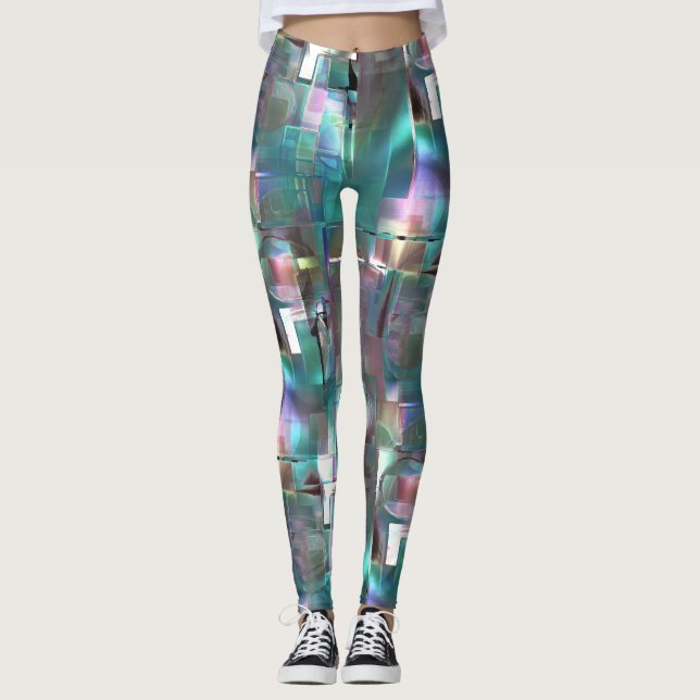 Legging Sobreposição de gradiente verde e colorido em néon (Frente)