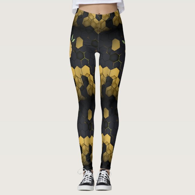 Legging Sobrevoo exclusivo do criador de abelhas Dourado e (Frente)