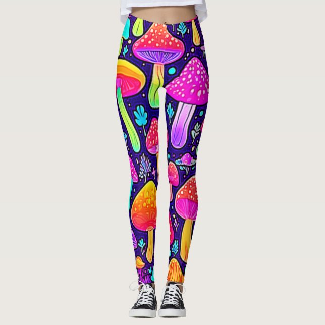 Legging Soft Neon: Patch do Cogumelo de Cartoon (Frente)