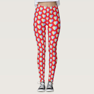 Legging Soft Pastel Rainbow Hearts in Fire Red