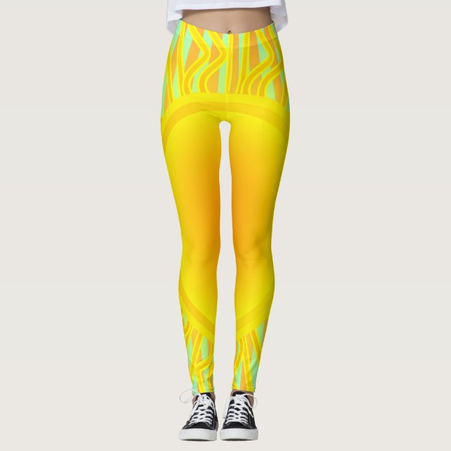 Legging Sol quente com cinzas em faixa aqua e laranja (Frente)