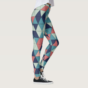 Legging Solução de padrão geométrico azul e rosa