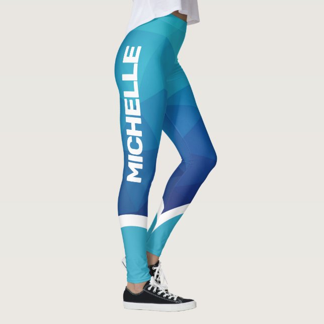 Legging Sombra geométrica azul com faixa branca de nomes m (Direita)