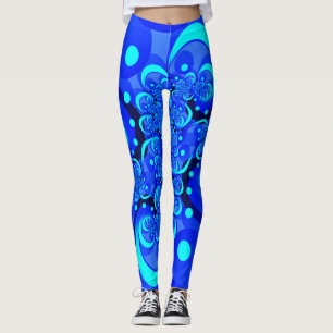 Legging Sombras da Arte Fractal Abstrato Moderna Azul