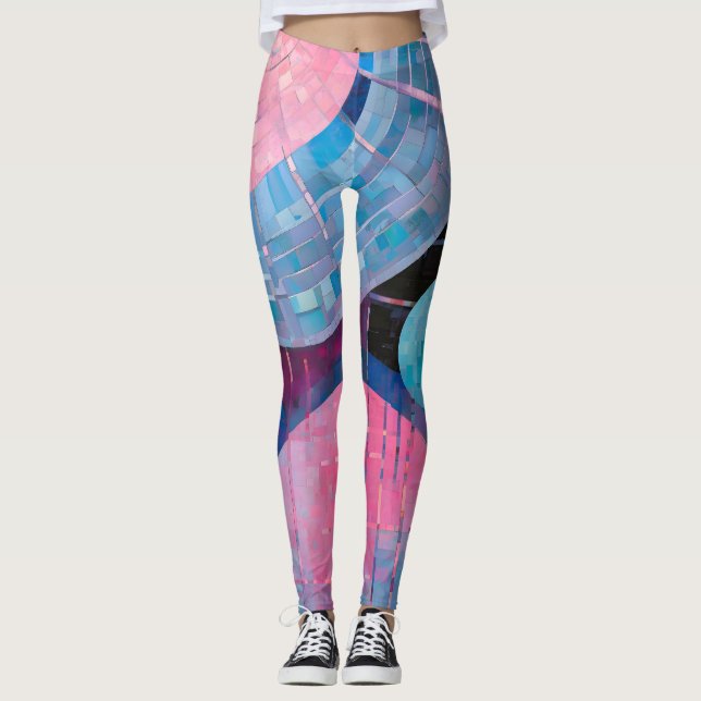 Legging Sombras Sutil de Azul e Rosa em Abstrato (Frente)