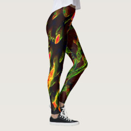 Legging Sombras verdes drenadas em chamas de fogo