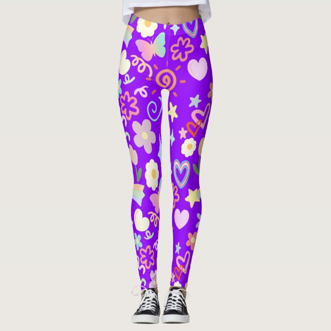 Legging Sombreado pastel-padrão-rabo-púrpura BG (Frente)