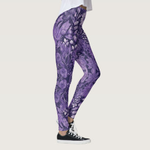 Legging Sonho Roxo Design Botânico Elegante