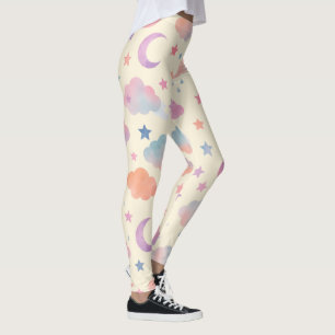 Legging Sonhos do Céu Pastel - Lua, Estrelas e Nuvens Padr