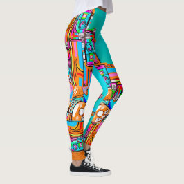 Legging Sonhos Elétricos de Laranja e Turquesa — Abstrato