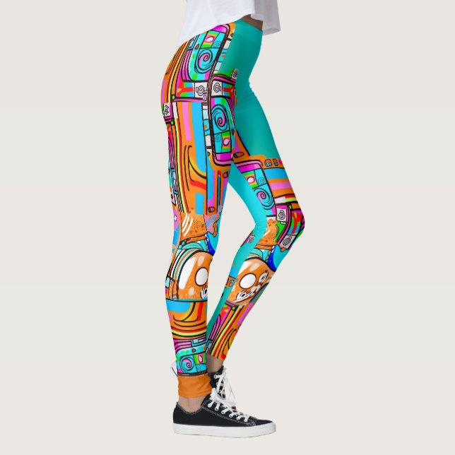 Legging Sonhos Elétricos de Laranja e Turquesa — Abstrato (Direita)
