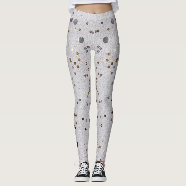 Legging Sparkle Glam Glitter - cinza de arte de mármore (Frente)