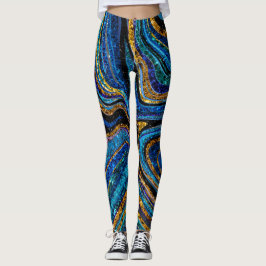 Legging Sparkle Glam Glitter Marble Art azul