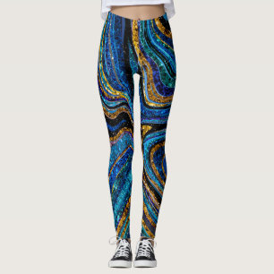 Legging Sparkle Glam Glitter Marble Art azul