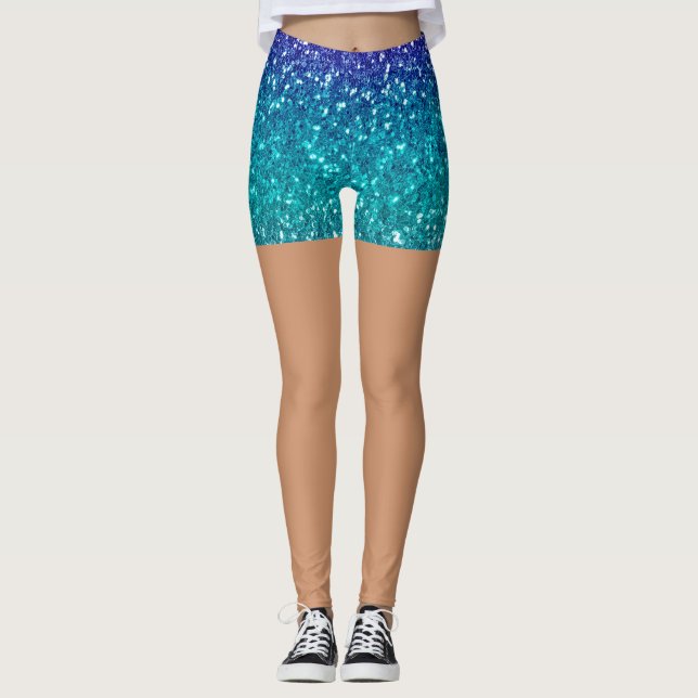Legging Sparkling Teal Blue Glitter Skin Tone Women's  (Frente)